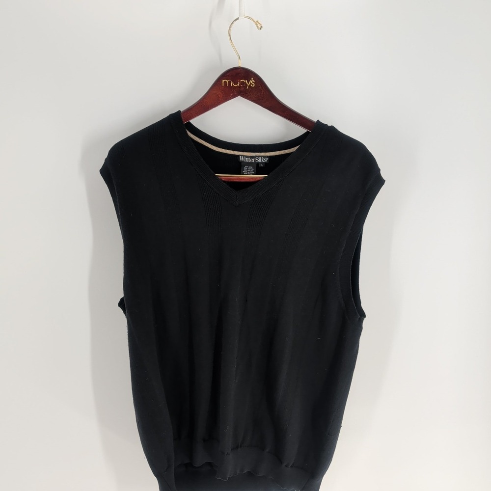 Winter Silks Knit Classic Outdoor Golf V-Neck Pullover Sweater Vest Black Size L